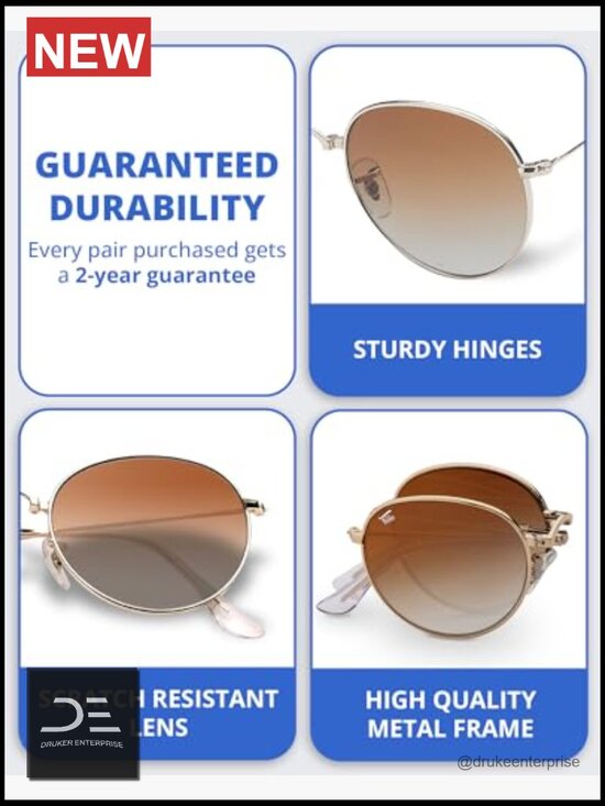 Round Folding Sunglasses Polarized UV400 Protection with Leather Case main image 5